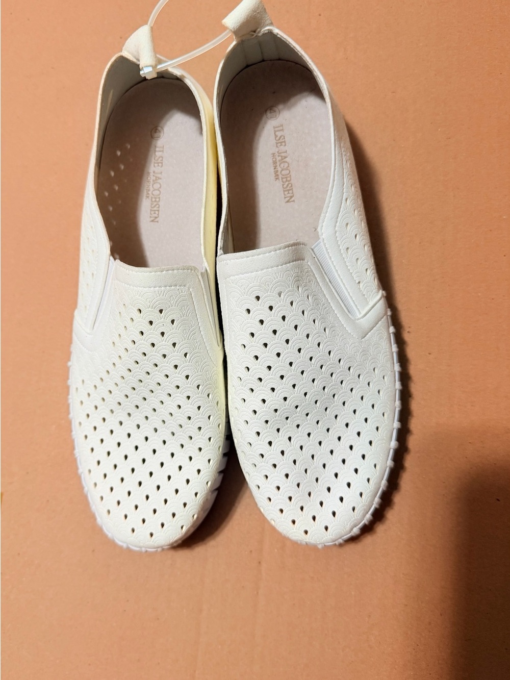 Ilse Jacobsen Perforated Slip-On Flats in Off-White